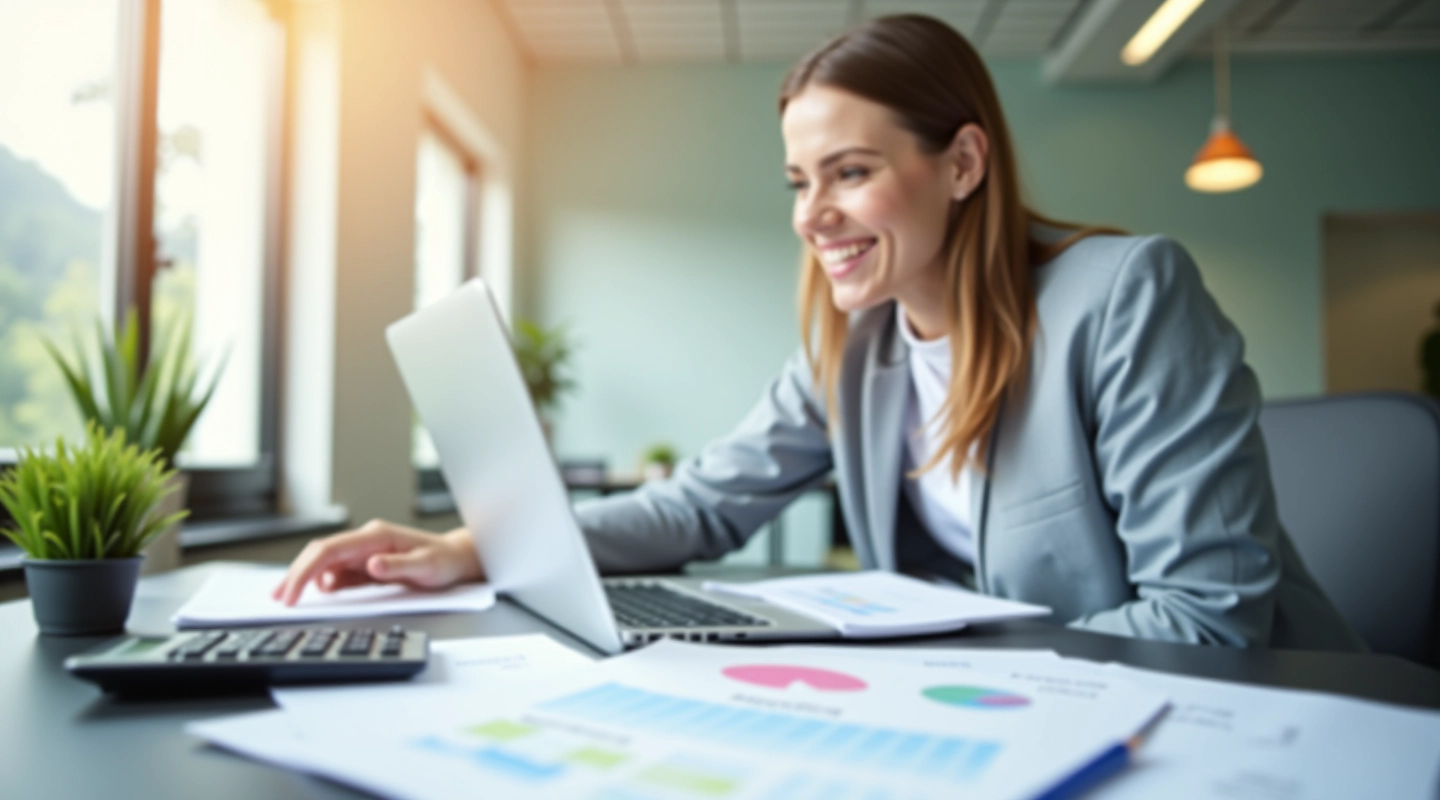 Professional tax advisor workspace with laptop and financial documents